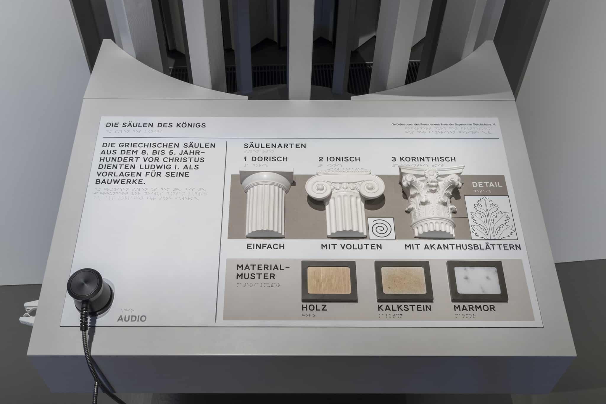 Über die vom Freundeskreis geförderte Inklusionsstation „Die Säulen des Königs“ erfährt man Einiges über die von Ludwig I. geliebten griechischen Bauelemente. / © Haus der Bayerischen Geschichte | Foto: www.altrofoto.de